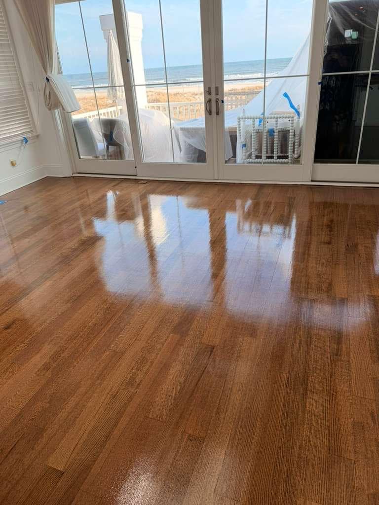Refinished hardwood floor with natural light